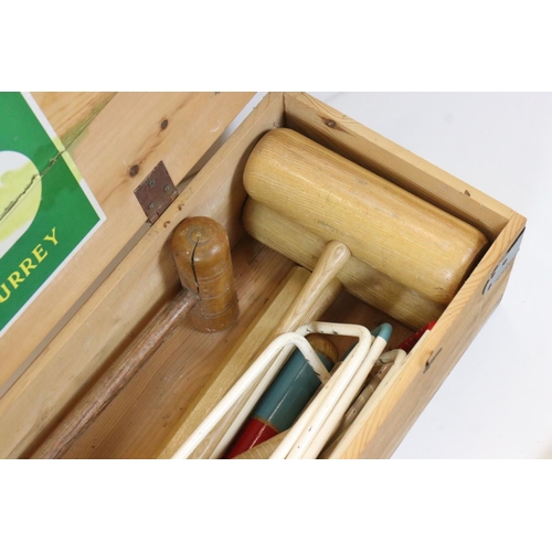 598 - Jaques of London Croquet Set in it's original pine box, stamped to the outside and with paper label ... 