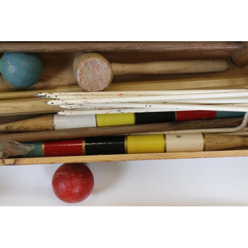 598 - Jaques of London Croquet Set in it's original pine box, stamped to the outside and with paper label ... 