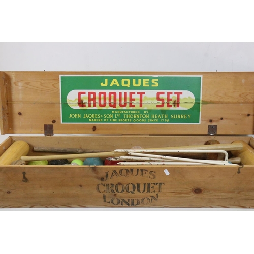 598 - Jaques of London Croquet Set in it's original pine box, stamped to the outside and with paper label ... 