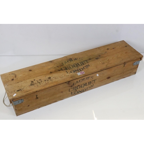 598 - Jaques of London Croquet Set in it's original pine box, stamped to the outside and with paper label ... 