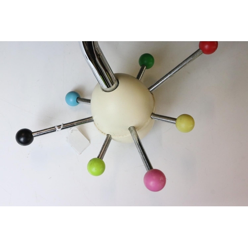 599 - Mid century Retro Hanging Spinning Coat Hooks with eight atomic style ball hooks of various colours,... 