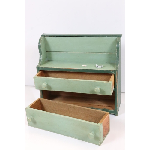 604 - Pine painted two drawer wall shelf, 40cm wide x 37cm high