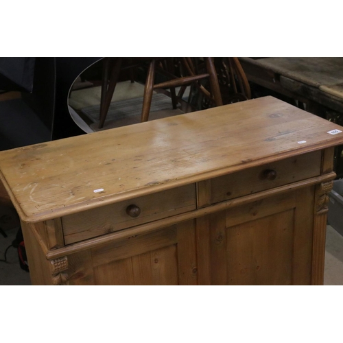 605 - Victorian Pine Dresser Base or Side Cabinet with two drawers over two cupboard doors opening to a sh... 