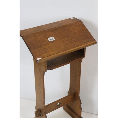 606 - Small Oak Gothic style Lectern, 43cm wide x 77cm high together with Gilt Framed Mirror, 70cm x 35cm