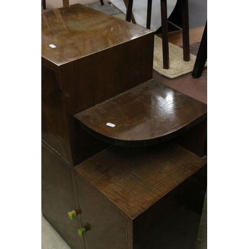 608 - Art Deco Walnut Stepped Cocktail Cabinet with geometric veneer decoration to front of doors and gree... 