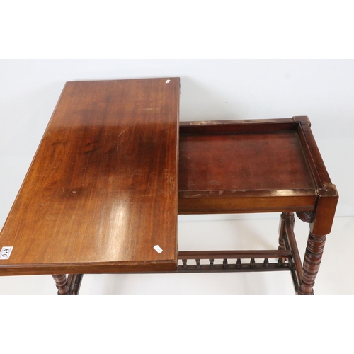 610 - Late Victorian / Edwardian Mahogany Fold-over Card Table, the rectangular top opening to a green bai... 