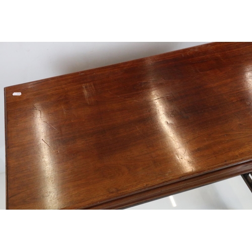 610 - Late Victorian / Edwardian Mahogany Fold-over Card Table, the rectangular top opening to a green bai... 