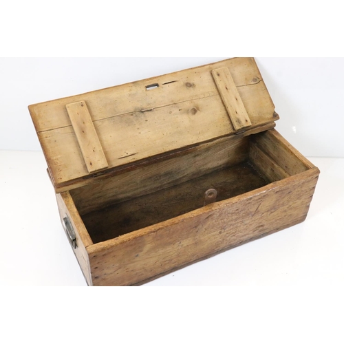 616 - Victorian rustic pine tack box, 87cm long x 28cm high