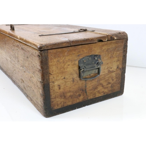 616 - Victorian rustic pine tack box, 87cm long x 28cm high