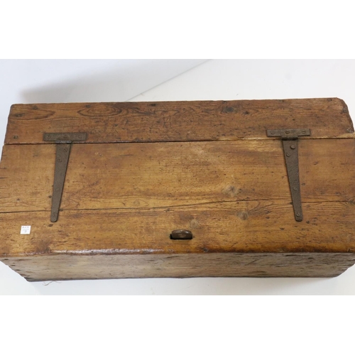 616 - Victorian rustic pine tack box, 87cm long x 28cm high