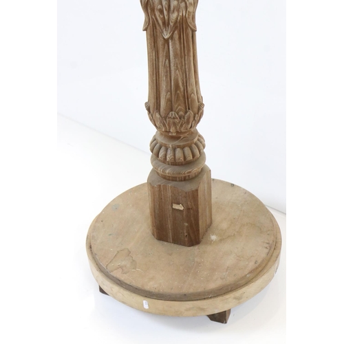 621 - Large Oak Standard Lamp Base, the reeded and foliate carved column raised on a circle base, (lacking... 