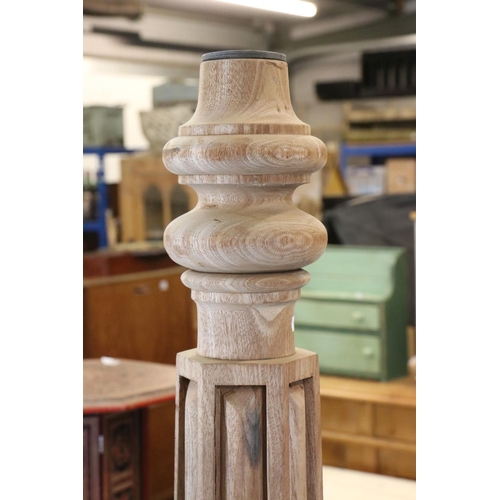 621 - Large Oak Standard Lamp Base, the reeded and foliate carved column raised on a circle base, (lacking... 