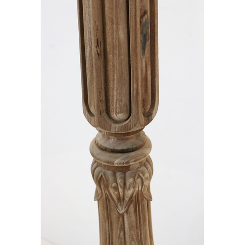 621 - Large Oak Standard Lamp Base, the reeded and foliate carved column raised on a circle base, (lacking... 