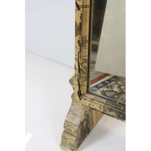 627 - Newspaper Decoupage covered Cheval Mirror, 90cm wide x approximately 160cm high