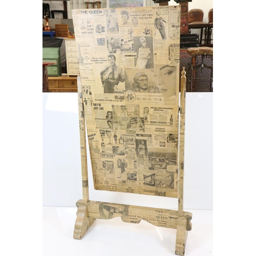 627 - Newspaper Decoupage covered Cheval Mirror, 90cm wide x approximately 160cm high