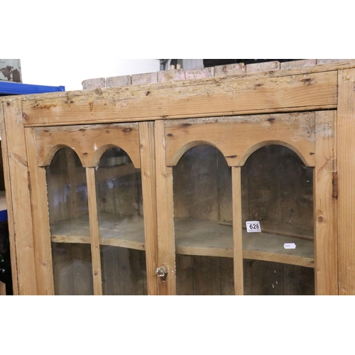 628 - Early 19th century Irish Pine Dresser, with glazed doors to upper section and two cupboard doors to ... 