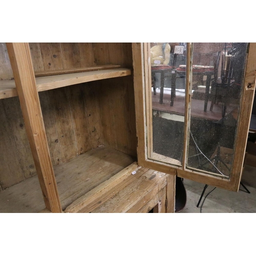 628 - Early 19th century Irish Pine Dresser, with glazed doors to upper section and two cupboard doors to ... 