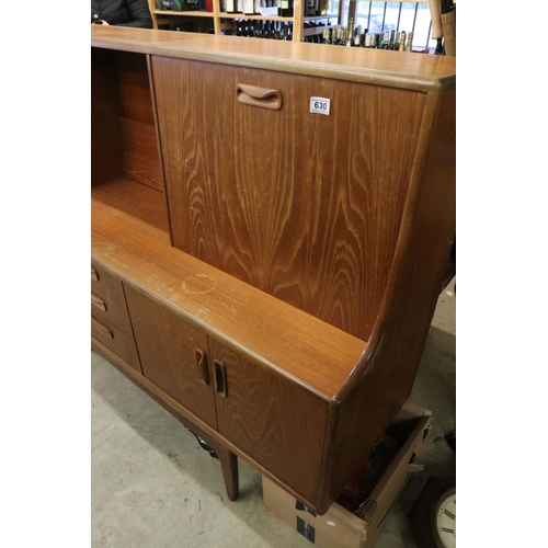 630 - Mid century G-Plan ' Fresco ' Teak Highboard, the upper section comprising a shelf flanked by a cock... 