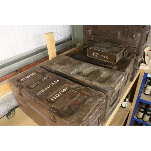 643 - Five Military Metal Ammunition Boxes, 55cm long x 2cm high together with one smaller box