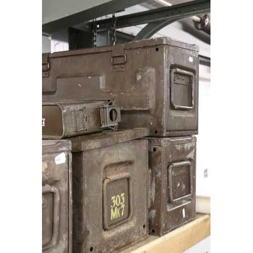 643 - Five Military Metal Ammunition Boxes, 55cm long x 2cm high together with one smaller box