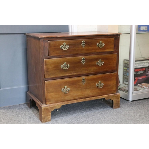 645 - 19th century mahogany chest of three long drawers on bracket feet, 79cm wide x 45cm deep x 72cm high
