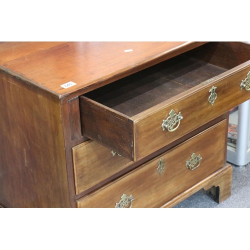 645 - 19th century mahogany chest of three long drawers on bracket feet, 79cm wide x 45cm deep x 72cm high