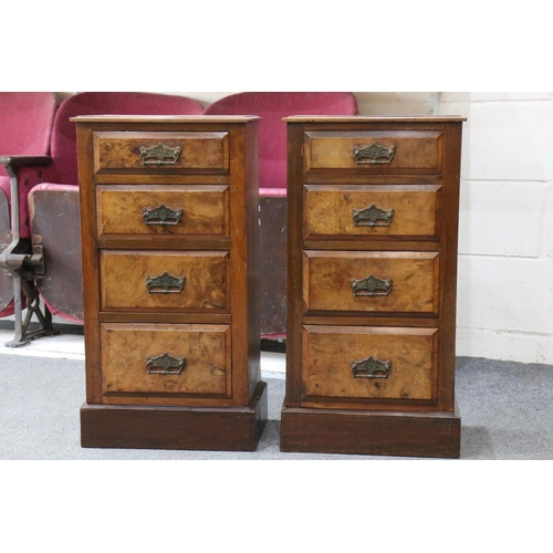 646 - Pair of Victorian walnut four drawer chests, each 39cm wide x 75cm high