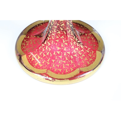 1 - 19th century Moser style Cranberry Glass Pedestal Bowl with gilt enamelled panels and all over trail... 