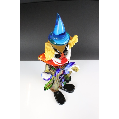 14 - Murano Tall Coloured Glass Clown holding an Umbrella, 54cm high