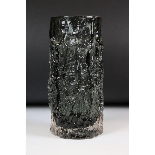 16 - Whitefriars Glass Pewter Textured Bark Vase, pattern no. 9691, 23.5cm high