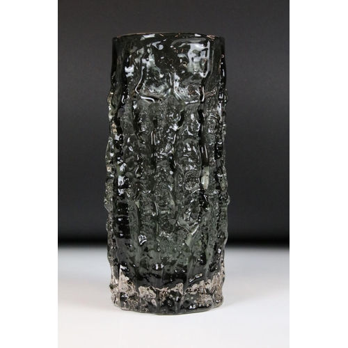 16 - Whitefriars Glass Pewter Textured Bark Vase, pattern no. 9691, 23.5cm high