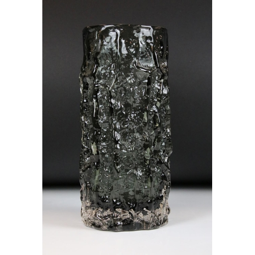 16 - Whitefriars Glass Pewter Textured Bark Vase, pattern no. 9691, 23.5cm high