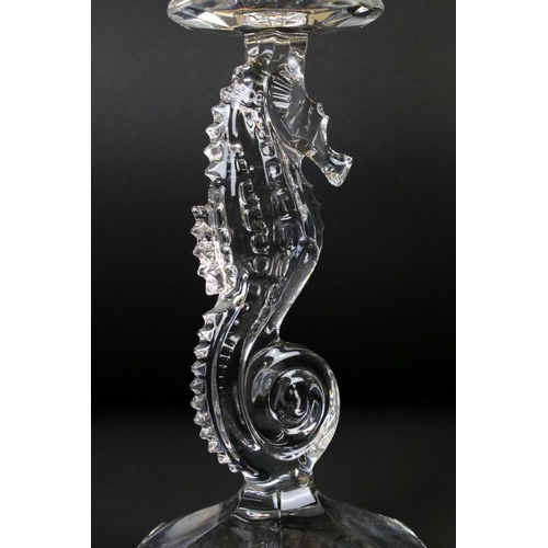 17 - Pair of Waterford Crystal Glass Candlesticks in the form of Seahorses, etched marks to base, 29.5cm ... 