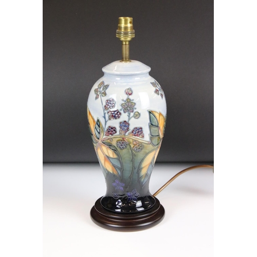 19 - Moorcroft Pottery Table Lamp decorated in the Blackberry pattern, 37cm high to top of fittings