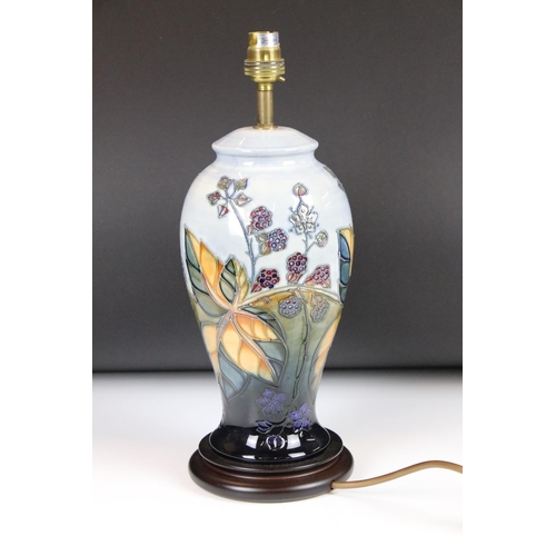 19 - Moorcroft Pottery Table Lamp decorated in the Blackberry pattern, 37cm high to top of fittings