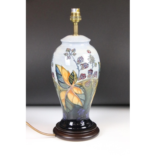 19 - Moorcroft Pottery Table Lamp decorated in the Blackberry pattern, 37cm high to top of fittings