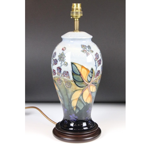 19 - Moorcroft Pottery Table Lamp decorated in the Blackberry pattern, 37cm high to top of fittings