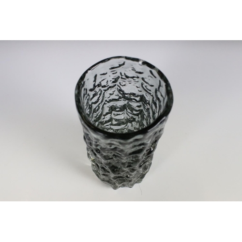 22 - Whitefriars Glass Pewter Textured Bark Vase, pattern no. 9690, 19cm high