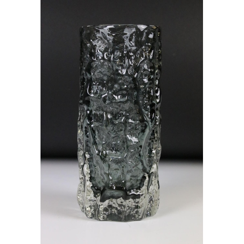 22 - Whitefriars Glass Pewter Textured Bark Vase, pattern no. 9690, 19cm high