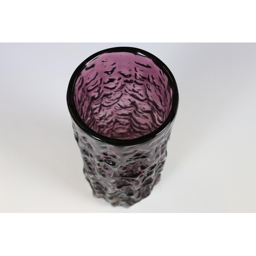 24 - Whitefriars Glass Aubergine Textured Bark Vase, pattern no. 9690, 19cm high
