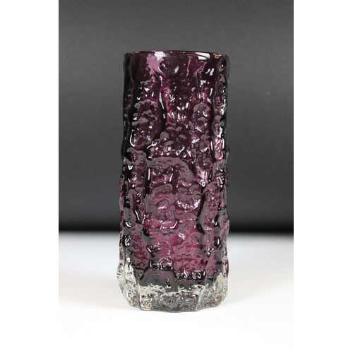 24 - Whitefriars Glass Aubergine Textured Bark Vase, pattern no. 9690, 19cm high