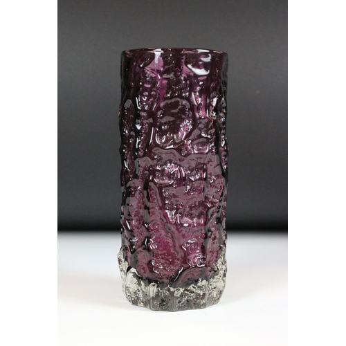 24 - Whitefriars Glass Aubergine Textured Bark Vase, pattern no. 9690, 19cm high
