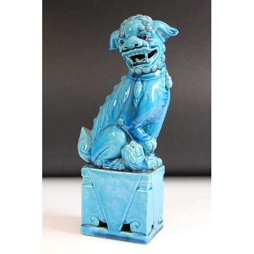 39 - Pair of Chinese Turquoise-glazed Ceramic Temple Dogs / Dogs of Foe, 31cm high together with another ... 