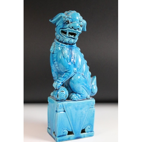 39 - Pair of Chinese Turquoise-glazed Ceramic Temple Dogs / Dogs of Foe, 31cm high together with another ... 