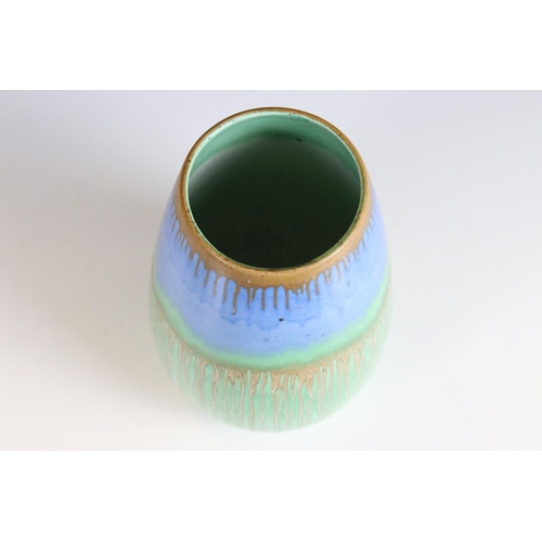 47 - Shelley Harmony Drip Vase decorated in shades of blue, green and brown, impressed C27 to base, 19cm ... 