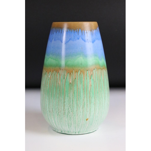 47 - Shelley Harmony Drip Vase decorated in shades of blue, green and brown, impressed C27 to base, 19cm ... 