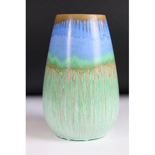 47 - Shelley Harmony Drip Vase decorated in shades of blue, green and brown, impressed C27 to base, 19cm ... 