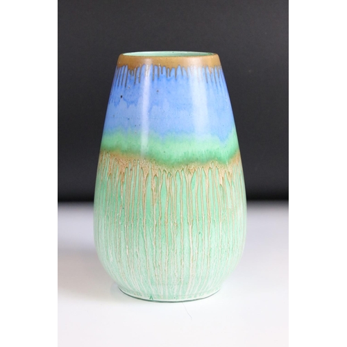 47 - Shelley Harmony Drip Vase decorated in shades of blue, green and brown, impressed C27 to base, 19cm ... 