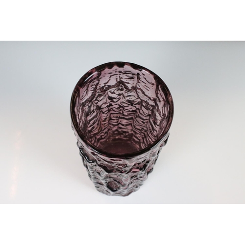 5 - Whitefriars Glass Aubergine Textured Bark Vase, pattern no. 9691, 23.5cm high