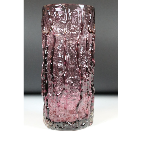 5 - Whitefriars Glass Aubergine Textured Bark Vase, pattern no. 9691, 23.5cm high